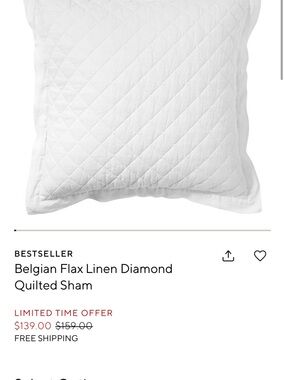 Pottery Barn Diamond Quilted Linen Pillow Sham - White SET OF 2